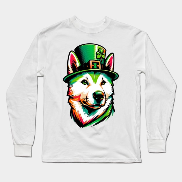 Jindo Dog Embraces Saint Patrick's Day Festivity Long Sleeve T-Shirt by ArtRUs